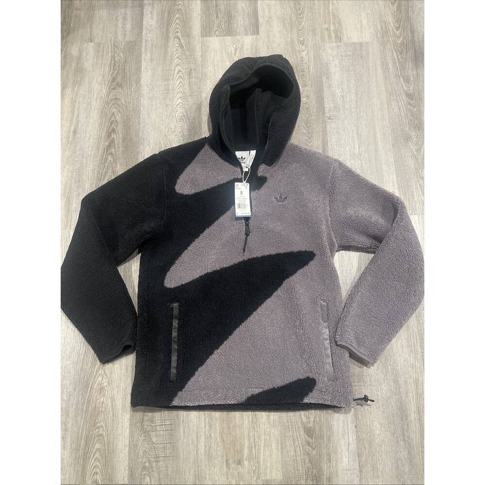 Adidas Premium Fleece "Black/Trace Gray" 1/2 Zip Top IX7342 Loose Fit Men's Sz S